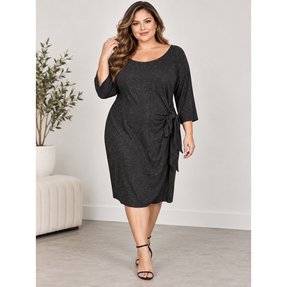 Signature by Robbie Bee Faux Wrap Dress Black Glitter Cocktail Glam Elegant 3x